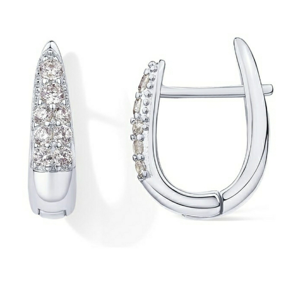 18K White Gold Plated U Shaped Hoop Hypoallergenic CZ Huggie Earrings